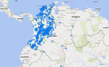 Mapa de contagiados en Colombia