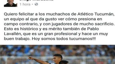 Hasta Maradona felicita a los jugadores de Atlético Tucumán