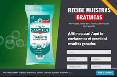 Sanytol no te regala toallitas desinfectantes, borra ese email