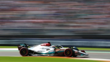 MEXICO CITY, MEXICO - OCTOBER 29: George Russell of Great Britain driving the (63) Mercedes AMG Petronas F1 Team W13 on track during final practice ahead of the F1 Grand Prix of Mexico at Autodromo Hermanos Rodriguez on October 29, 2022 in Mexico City, Mexico. (Photo by Jared C. Tilton/Getty Images)