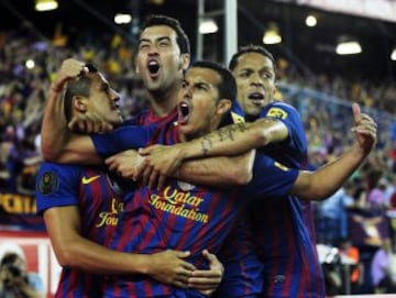 Pedro celebra el primer gol de la final de la Copa del Rey de 2012 frente al Athletic de Bilbao. 