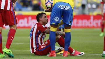 Giménez, en el momento de su lesión en el Las Palmas-Atlético.