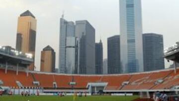 <b>EXPECTACIÓN. </b>El estadio de Thianin el primer partido del Madrid en su tercera gira por China.