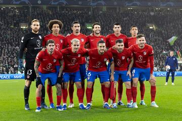 Once inical del Atlético de Madrid. Jan Oblak, Axel Witsel, Stefan Savic, Mario Hermoso, Álvaro Morata, Nahuel Molina, Rodrigo De Paul, Antoine Griezmann, Koke, Javi Galán y Saúl Ñíguez.