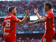 Soccer Football - Liga MX - Toluca v Cruz Azul - Estadio Nemesio Diez, Toluca, Mexico - February 7, 2026 Toluca's Paulinho celebrates scoring their first goal with Nicolas Castro REUTERS/Eloisa Sanchez