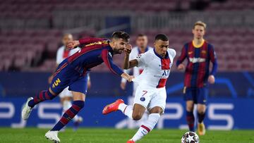 Mbappé y Piqué, en la imagen icónica de la última eliminatoria Barça-PSG.