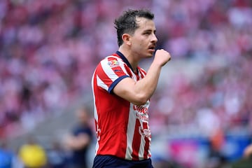 Alan Mozo celebrates his goal 4-0 of Guadalajara during the 6th round match between Guadalajara and FC Juarez as part of the Liga BBVA MX, Torneo Apertura 2024 at Akron Stadium on August 31, 2024 in Guadalajara, Jalisco, Mexico.