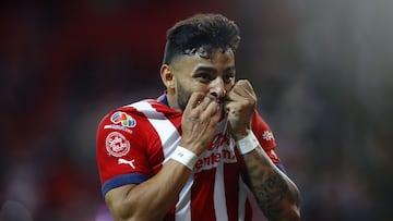  Alexis Vega celebrates his goal 1-0 of Guadalajara during the game Guadalajara vs Puebla, corresponding Round 14 the Torneo Apertura 2022 of the Liga BBVA MX at Akron Stadium, on September 10, 2022.

<br><br>

Alexis Vega celebra su gol 1-0 de Guadalajara durante el partido Guadalajara vs Puebla, correspondiente a la Jornada 14 del Torneo Apertura 2022 de la Liga BBVA MX en el Estadio Akron, el 10 de Septiembre de 2022.