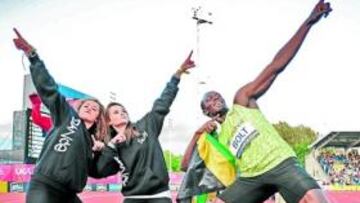 <b>DE FIESTA. </b>El jamaicano Usain Bolt celebra su victoria en los 100 metros de Crystal Palace.