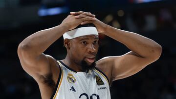 MADRID, 05/04/2024.- El ala-pívot del Real Madrid Guerschon Yabusele durante el partido de la Euroliga de baloncesto que disputan este viernes Real Madric y Baskonia en el WiZink Center. EFE/Juanjo Martín
