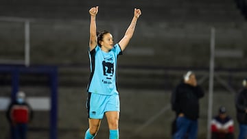 Stephanie Ribeiro celebrates her goal 2-0 of Pumas during the 4th round match between Pumas UNAM and FC Juarez as part of the Torneo Clausura 2024 Liga MX Femenil at Olimpico Universitario Stadium on January 22, 2024 in Mexico City, Mexico.