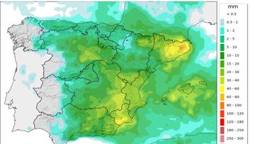 Mapa de la precipitación máxima en Península y Baleares para el miércoles 12 de junio de 2024