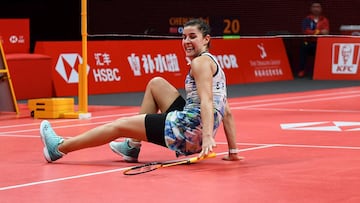 Carolina Marín celebra su victoria ante Chen Yu Fei.