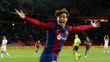 Soccer Football - LaLiga - FC Barcelona v Athletic Bilbao - Estadi Olimpic Lluis Companys, Barcelona, Spain - October 22, 2023 FC Barcelona's Marc Guiu celebrates scoring their first goal REUTERS/Albert Gea
