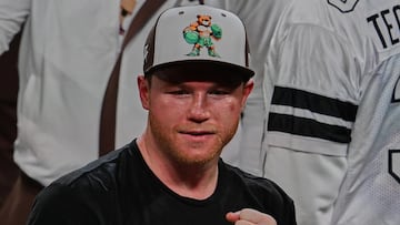 Saul -Canelo- Alvarez of Mexico during the Fight for the undisputed for the WBC, WBO and WBA super middleweight world titles against Edgar Berlanga of USA, at T-Mobile Arena, on September 14, 2024, in Las Vegas, Nevada, United States.