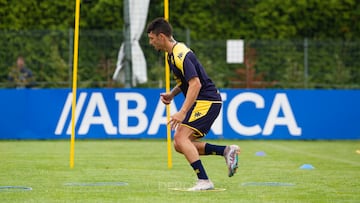Ximo Navarro, en su primer entrenamiento con el Deportivo.