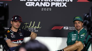 Max Verstappen (Red Bull) y Fernando Alonso (Aston Martin). Yeda, Arabia Saudí. F1 2025.