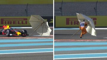 La sombrilla que se coló en la pista de Abu Dhabi.