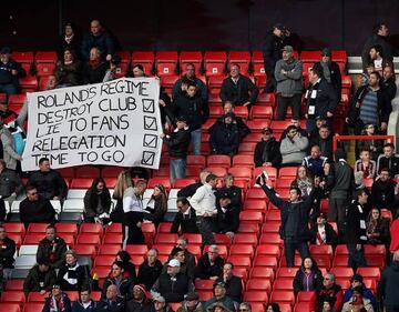 Charlton fans leave the game early in protest against the clubs current owners during the Sky Bet Championship match at Charlton