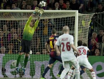 PARTIDO CHAMPIONS LEAGUE CUARTOS VUELTA  BARCELONA - PARIS SAINT GERMAIN PSG  PARADA VICTOR VALDES