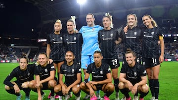 Oct 2, 2023; Los Angeles, California, USA; The Angel City FC starting XI pose for a photograph before the game against the Orlando Pride at BMO Stadium. Mandatory Credit: Gary A. Vasquez-USA TODAY Sports