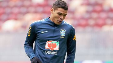 MOSCOW, RUSSIA - MARCH 22: Thiago Silva of Brazil attends a training session ahead of a friendly match between Russia and Brazil at Luzhniki Stadium on March 22, 2018 in Moscow, Russia. (Photo by Oleg Nikishin/Epsilon/Getty Images)