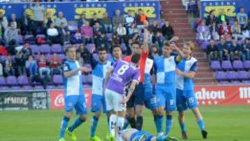 19/04/15 PARTIDO SEGUNDA DIVISION
 REAL VALLADOLID - SABADELL
 ARBITRO MUNUERA MONTERO TARJETA ROJA LEAO