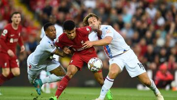 LIVERPOOL, ENGLAND - AUGUST 15: (THE SUN OUT, THE SUN ON SUNDAY OUT) Luis Diaz of Liverpool during the Premier League match between Liverpool FC and Crystal Palace at Anfield on August 15, 2022 in Liverpool, England. (Photo by Andrew Powell/Liverpool FC via Getty Images)