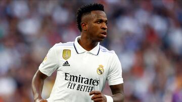 Vinicius Junior of Real Madrid CF during the La Liga match between Real Madrid and Real Valladolid played at Santiago Bernabeu Stadium on April 02, 2023 in Madrid, Spain. (Photo by Cesar Cebolla / Pressinphoto / Icon Sport)