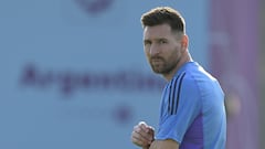 Argentina's forward Lionel Messi takes part in a training session at the Qatar University Training Site in Doha, on November 21, 2022, on the eve of the Qatar 2022 World Cup football match between Argentina and Saudi Arabia. (Photo by JUAN MABROMATA / AFP)