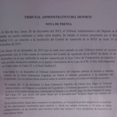 El TAD expulsa definitivamente al Real Madrid de la Copa