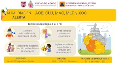 Doble Alerta en CDMX por frío: ¿qué alcaldías amanecerán a 1° este 16 de enero?