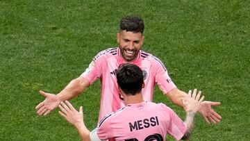 Soccer Football - FIFA Club World Cup - Group A - Inter Miami CF v FC Porto - Mercedes-Benz Stadium, Atlanta, Georgia, U.S. - June 19, 2025 Inter Miami CF's Lionel Messi and Inter Miami CF's Jordi Alba celebrate after the match IMAGN IMAGES via Reuters/Dale Zanine