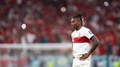 Doha (Qatar), 10/12/2022.- Rafael Leao of Portugal reacts after the FIFA World Cup 2022 quarter final soccer match between Morocco and Portugal at Al Thumama Stadium in Doha, Qatar, 10 December 2022. (Mundial de Fútbol, Marruecos, Catar) EFE/EPA/JOSE SENA GOULAO
