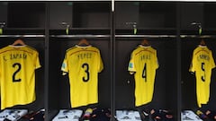 Camisetas de la Selecci&oacute;n Colombia previo a un partido en el Mundial de Brasil 2014