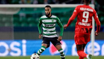 LISBON, PORTUGAL - NOVEMBER 1: Jeremiah St Juste of Sporting Clube de Portugal during the UEFA Champions League match between Sporting CP v Eintracht Frankfurt at the Estadio Jose Alvalade on November 1, 2022 in Lisbon Portugal (Photo by Eric Verhoeven/Soccrates/Getty Images)