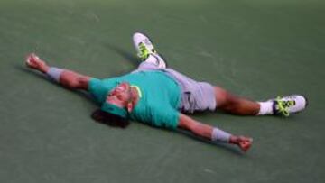 Nadal celebra su triunfo sobre Del Potro en Indian Wells.