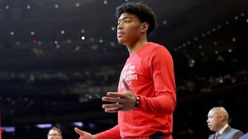 Rui Hachimura, japonés de los Washington Wizards, antes del partido contra los New York Knicks.