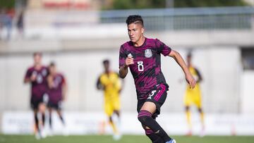 Benjamin Galdames of Mexico during the game Mexico vs Ghana, Corresponding to Group B of the XLVIII (Festival International Espoirs-Turnoi Maurice Revello), at Stade de Lattre-de-Tassigny, Aubagne on May 30, 2022.
<br><br>
Benjamin Galdames de Mexico durante el partido Mexico vs Ghana, Correspondiente al Grupo B del XVLIII Torneo Esperanzas de Toulon Francia 2022 (Festival International Espoirs-Turnoi Maurice Revello), en Stade de Lattre-de-Tassigny, Aubagne, Francia, el 30 de Mayo de 2022.