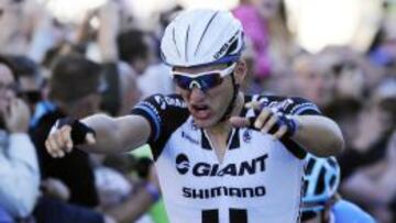 Marcel Kittel celebra su triunfo en Liverpool.