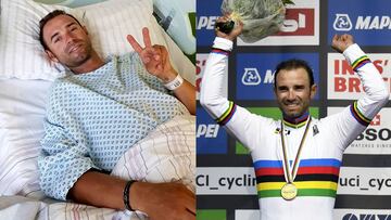 Alejandro Valverde, tras su dura ca&iacute;da en el Tour de Francia 2017 y despu&eacute;s de proclamarse campe&oacute;n del mundo en los Mundiales de Innsbruck.