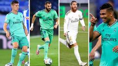 Los jugadores del Real Madrid Toni Kroos, Karim Benzema, Sergio Ramos y Casemiro, m&aacute;ximos goleadores del Real Madrid hasta la 32&ordf; jornada de LaLiga Santander 2019-2020.