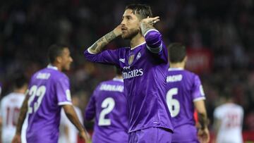 Sergio Ramos tras el penalti que marcó en la vuelta de Copa.