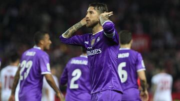 Sergio Ramos tras el penalti que marc&oacute; en la vuelta de Copa. 