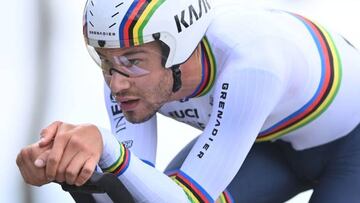 Italian Filippo Ganna of Ineos Grenadiers pictured in action during the fourth stage of the Criterium du Dauphine cycling race, an 31,9km individual time trial between Montbrison and La Batie d'Urfe, France, Wednesday 08 June 2022.
BELGA PHOTO DAVID STOCKMAN (Photo by DAVID STOCKMAN / BELGA MAG / Belga via AFP) (Photo by DAVID STOCKMAN/BELGA MAG/AFP via Getty Images)