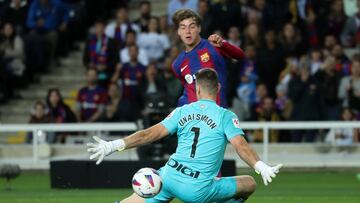 Marc Guiu scores during the match between FC Barcelona and Athletic Club corresponding to the week 10 of LaLiga EA Sports , played at the Olympic Stadium Lluis Companys, in Barcelona, on 22th October 2023. (Photo by Joan Valls/Urbanandsport /NurPhoto via Getty Images)