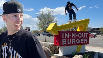 Bryan Arnette sobre un cartel de In-n-out burger