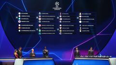 Istanbul (Turkey), 25/08/2022.- The groups are shown on an electronic panel during the UEFA Champions League group stage draw 2022/23 in Istanbul, Turkey, 25 August 2022. (Liga de Campeones, Turquía, Estanbul) EFE/EPA/SEDAT SUNA
