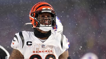 ORCHARD PARK, NEW YORK - JANUARY 22: Joe Mixon #28 of the Cincinnati Bengals reacts against the Buffalo Bills during the third quarter in the AFC Divisional Playoff game at Highmark Stadium on January 22, 2023 in Orchard Park, New York.   Bryan M. Bennett/Getty Images/AFP (Photo by Bryan M. Bennett / GETTY IMAGES NORTH AMERICA / Getty Images via AFP)