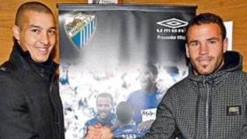 <b>GOLEADORES. </b>Baha y Apoño estrechan sus manos sonrientes en presencia de AS.